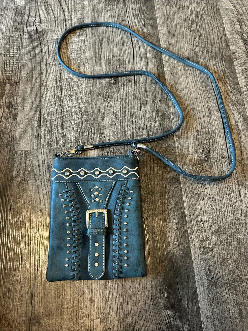 American Bling Blue Studded Crossbody Purse